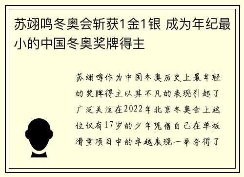 苏翊鸣冬奥会斩获1金1银 成为年纪最小的中国冬奥奖牌得主